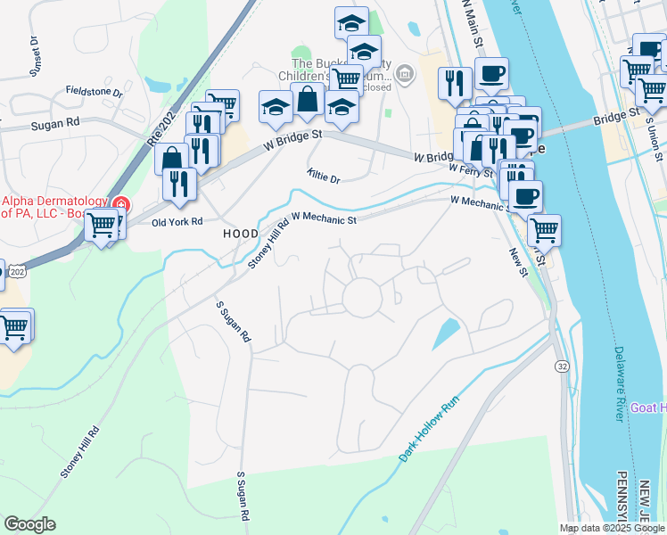 map of restaurants, bars, coffee shops, grocery stores, and more near 42 Riverhill in New Hope