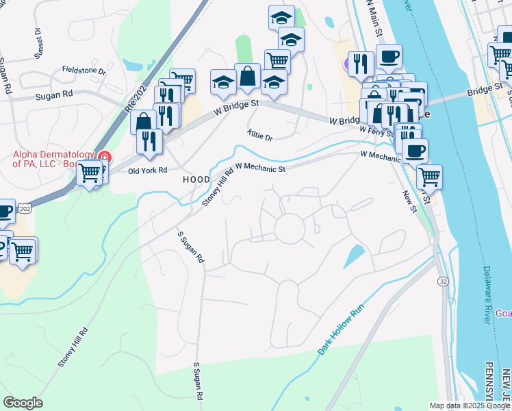map of restaurants, bars, coffee shops, grocery stores, and more near 27B Darien in New Hope