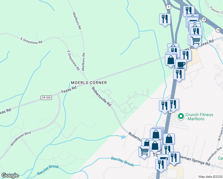 map of restaurants, bars, coffee shops, grocery stores, and more near 36 Daly Court in Old Bridge