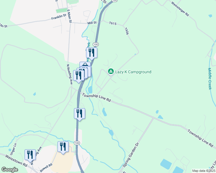 map of restaurants, bars, coffee shops, grocery stores, and more near 32 Washington Road in Bechtelsville