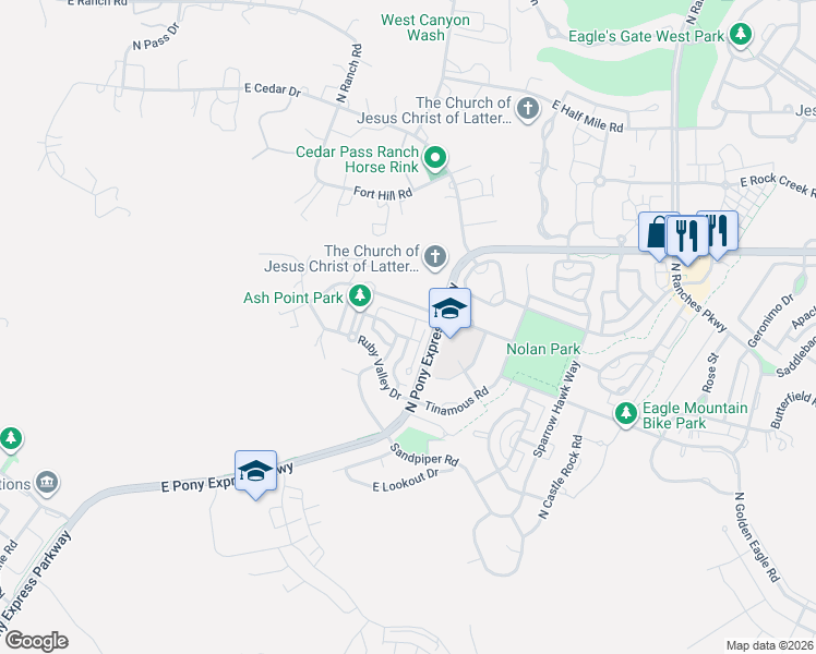 map of restaurants, bars, coffee shops, grocery stores, and more near 2958 East Saddle Rock Road in Eagle Mountain