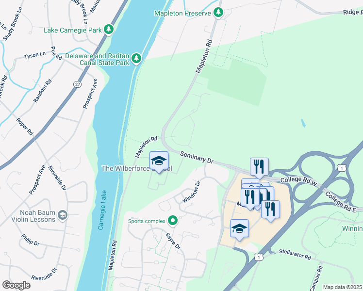 map of restaurants, bars, coffee shops, grocery stores, and more near 1502 Barclay Boulevard in Princeton