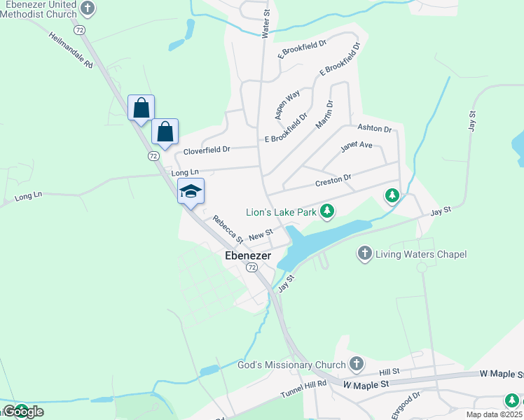 map of restaurants, bars, coffee shops, grocery stores, and more near 2085 Water Street in Lebanon