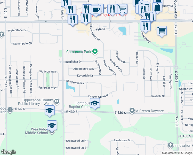 map of restaurants, bars, coffee shops, grocery stores, and more near 1922 Kyverdale Drive in Lafayette