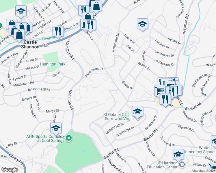 map of restaurants, bars, coffee shops, grocery stores, and more near 5018 Grove Road in Pittsburgh