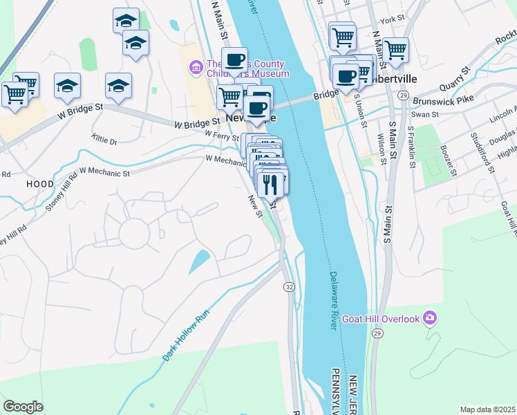 map of restaurants, bars, coffee shops, grocery stores, and more near 60 New Street in New Hope
