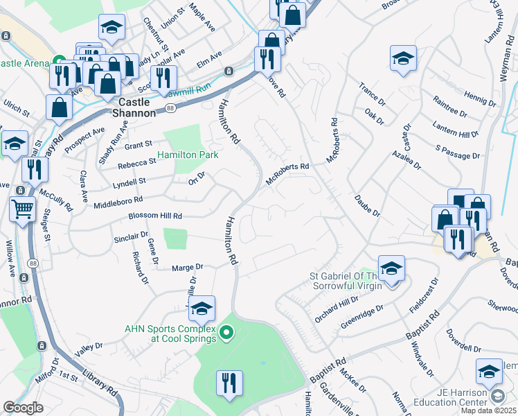map of restaurants, bars, coffee shops, grocery stores, and more near 299 Middleboro Road in Pittsburgh