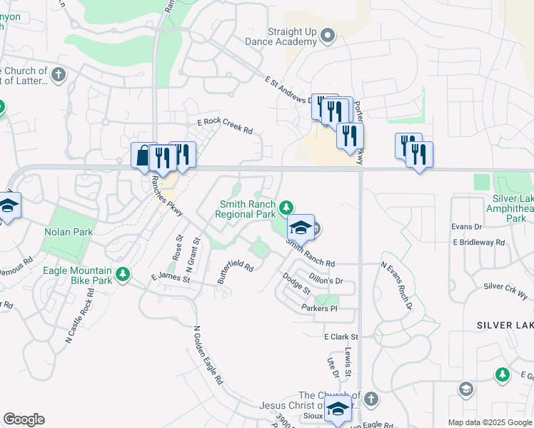 map of restaurants, bars, coffee shops, grocery stores, and more near 7857 North Smith Ranch Road in Eagle Mountain