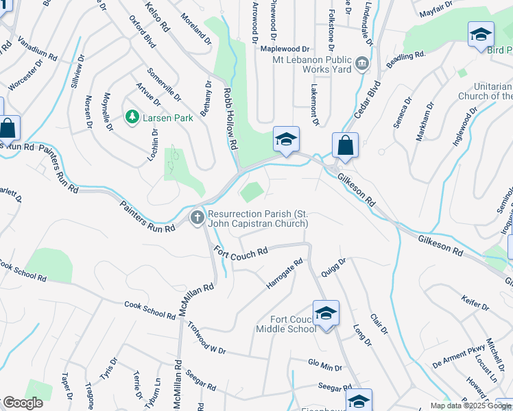 map of restaurants, bars, coffee shops, grocery stores, and more near 201 Painters Drive in Pittsburgh