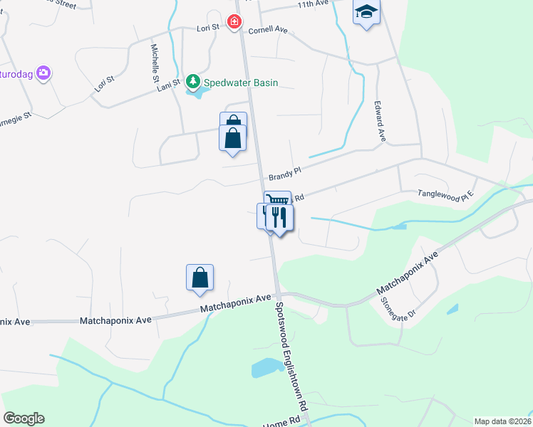 map of restaurants, bars, coffee shops, grocery stores, and more near Spotswood Englishtown Rd in Middlesex