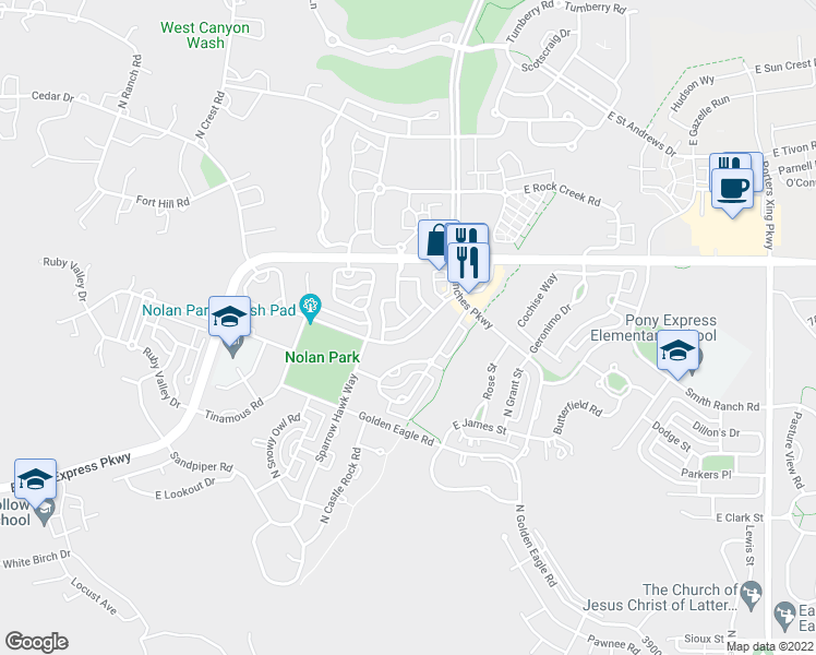 map of restaurants, bars, coffee shops, grocery stores, and more near 3409 Peregrine Road in Eagle Mountain