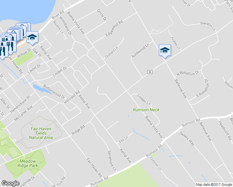 map of restaurants, bars, coffee shops, grocery stores, and more near 586 Ridge Road in Fair Haven