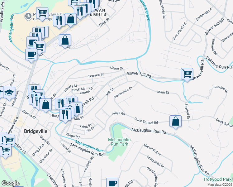 map of restaurants, bars, coffee shops, grocery stores, and more near 1373 Pesavento Drive in Bridgeville