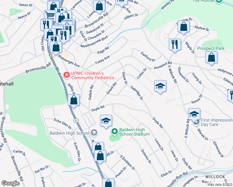 map of restaurants, bars, coffee shops, grocery stores, and more near 4775 Barone Drive in Pittsburgh