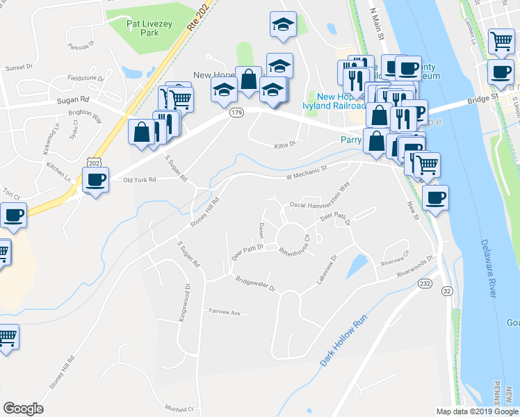 map of restaurants, bars, coffee shops, grocery stores, and more near 27B Darien in New Hope