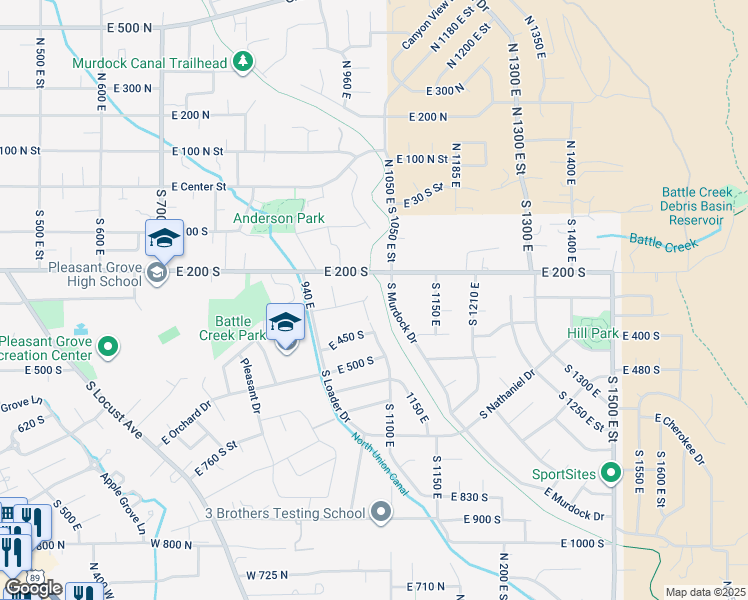 map of restaurants, bars, coffee shops, grocery stores, and more near 1037 East 300 South in Pleasant Grove