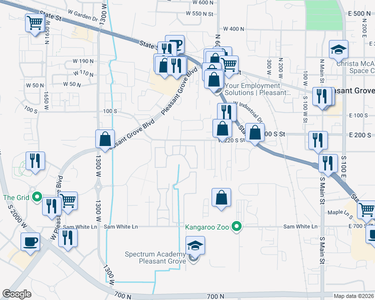 map of restaurants, bars, coffee shops, grocery stores, and more near 868 West 260 South in Pleasant Grove