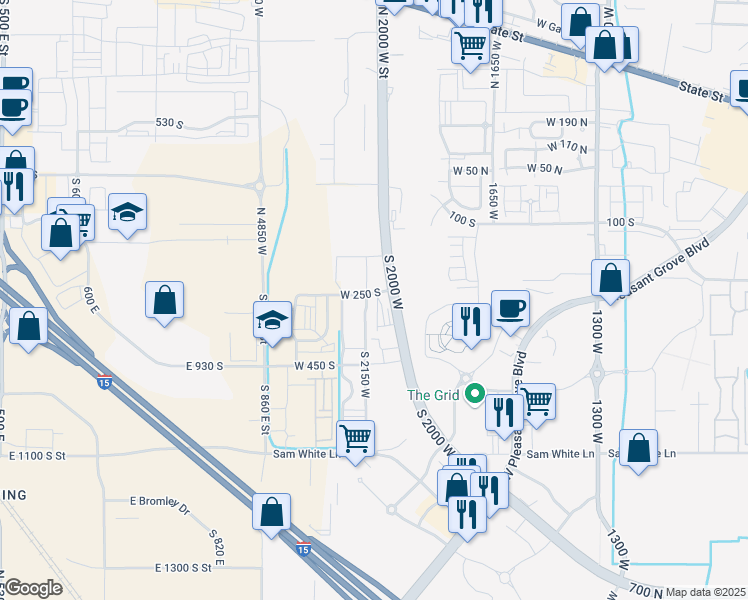 map of restaurants, bars, coffee shops, grocery stores, and more near 265 North 2000 West Street in Lindon