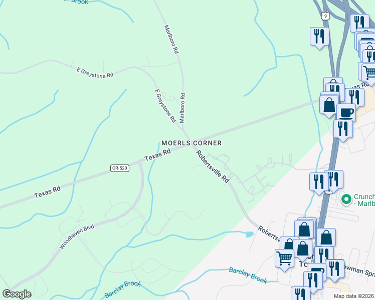 map of restaurants, bars, coffee shops, grocery stores, and more near in Old Bridge
