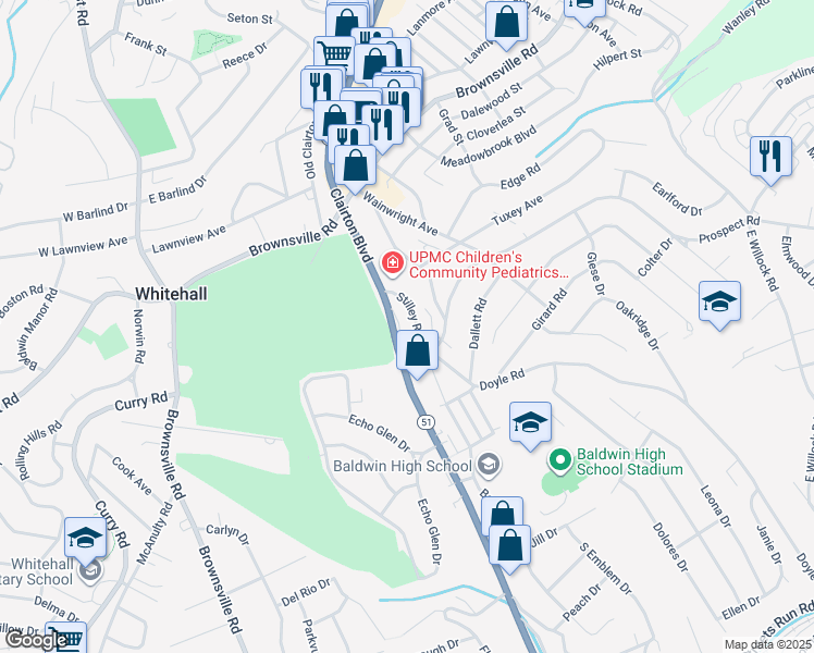 map of restaurants, bars, coffee shops, grocery stores, and more near 4427 Clairton Boulevard in Pittsburgh