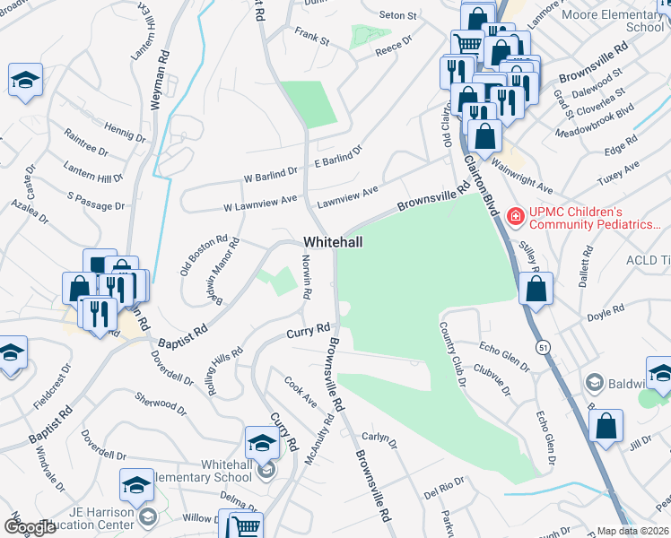 map of restaurants, bars, coffee shops, grocery stores, and more near 4471 Brownsville Road in Pittsburgh