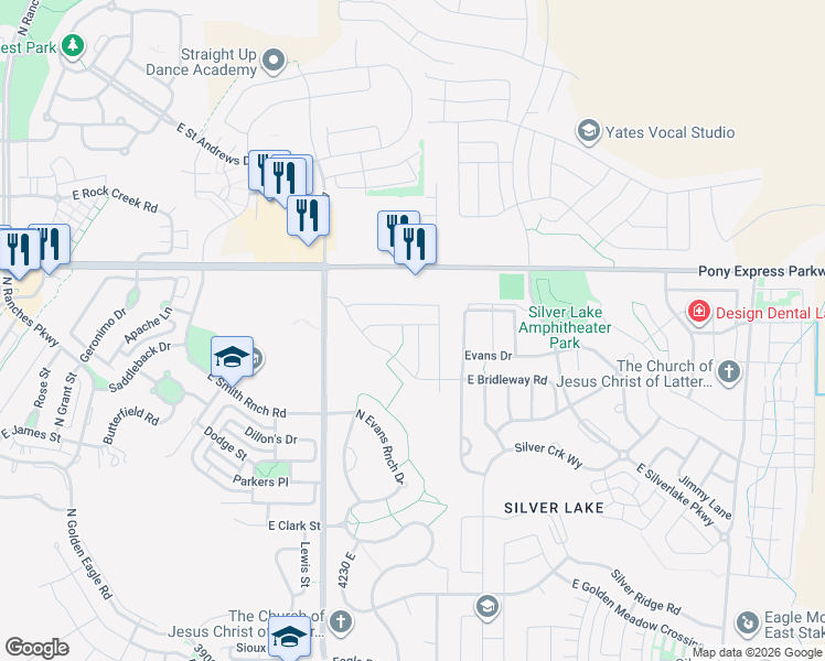 map of restaurants, bars, coffee shops, grocery stores, and more near 7877 North Bur Oak Drive in Eagle Mountain