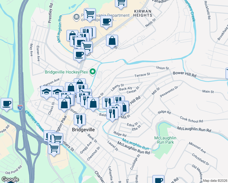 map of restaurants, bars, coffee shops, grocery stores, and more near 170 Universal Street in Bridgeville