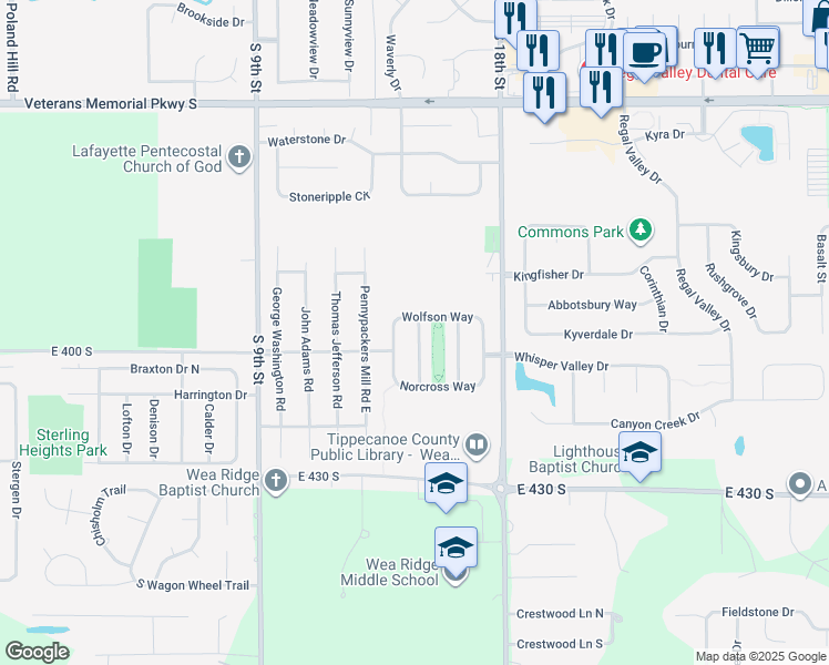 map of restaurants, bars, coffee shops, grocery stores, and more near 4005 Ivanhoe Street in Lafayette