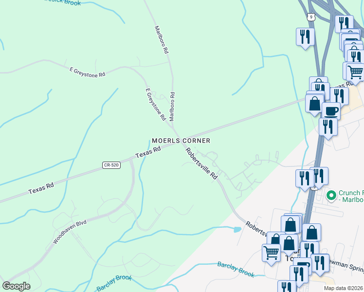 map of restaurants, bars, coffee shops, grocery stores, and more near in Old Bridge