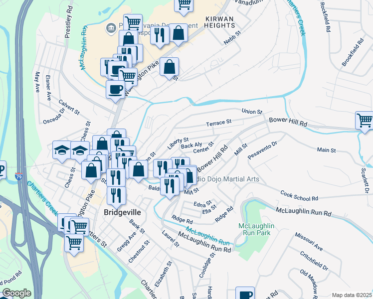 map of restaurants, bars, coffee shops, grocery stores, and more near 320 Center St in Bridgeville