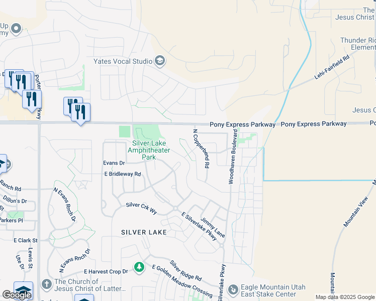 map of restaurants, bars, coffee shops, grocery stores, and more near 7887 Sagebrush Lane in Eagle Mountain