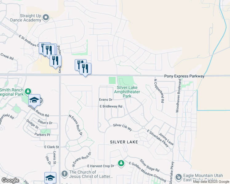 map of restaurants, bars, coffee shops, grocery stores, and more near 7886 Cedar Crest Drive 4560 East in Eagle Mountain