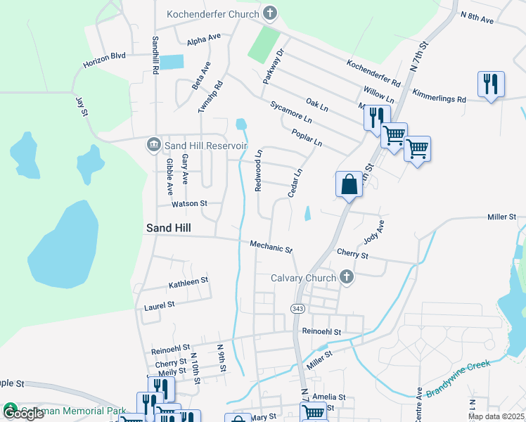 map of restaurants, bars, coffee shops, grocery stores, and more near 202 Redwood Lane in Lebanon