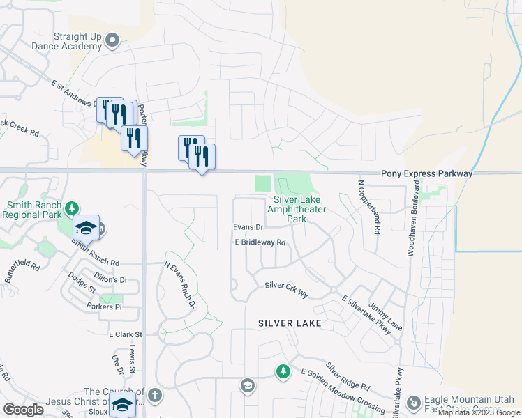 map of restaurants, bars, coffee shops, grocery stores, and more near 7881 North Cedar Crest Road in Eagle Mountain