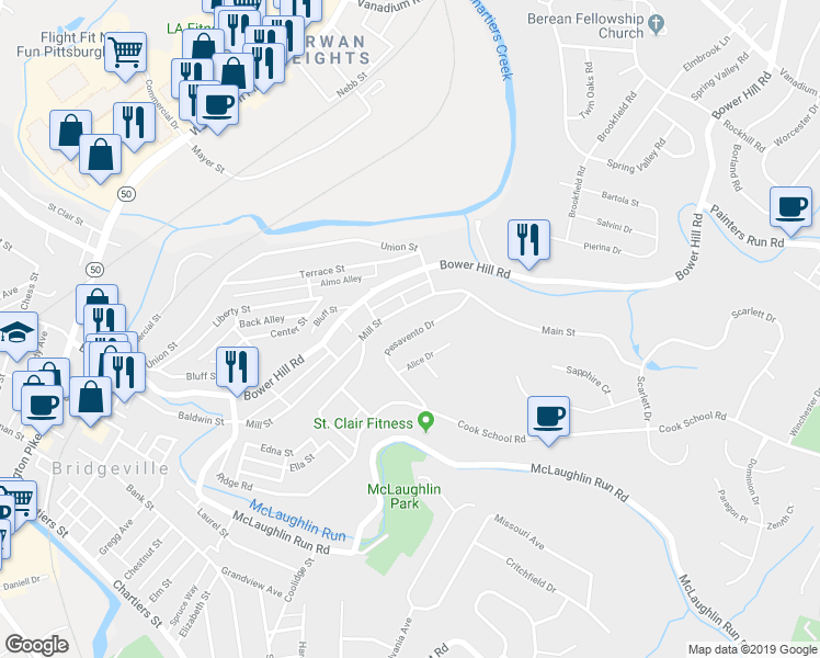 map of restaurants, bars, coffee shops, grocery stores, and more near 1373 Pesavento Drive in Bridgeville