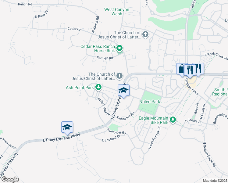 map of restaurants, bars, coffee shops, grocery stores, and more near 2958 East Saddle Rock Road in Eagle Mountain