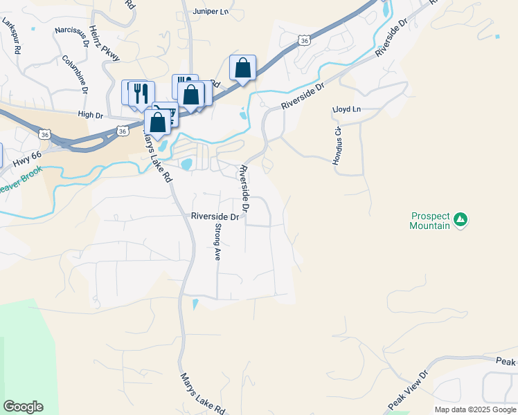 map of restaurants, bars, coffee shops, grocery stores, and more near 1181 Meadow Lane in Estes Park
