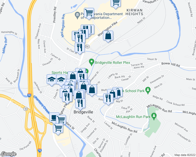map of restaurants, bars, coffee shops, grocery stores, and more near 100 Union St in Bridgeville