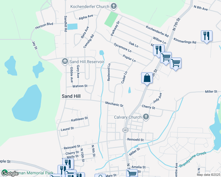 map of restaurants, bars, coffee shops, grocery stores, and more near 202 Redwood Lane in Lebanon