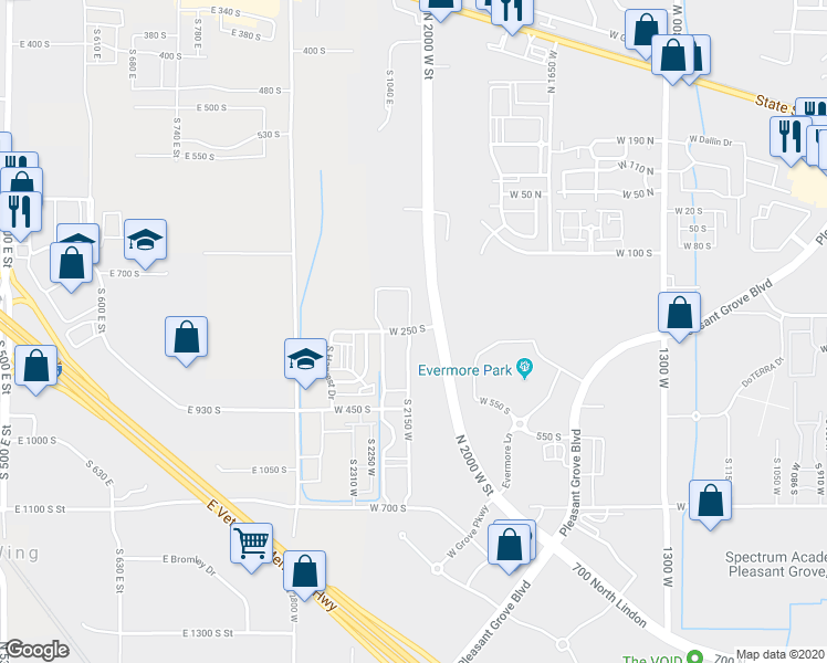 map of restaurants, bars, coffee shops, grocery stores, and more near 2340 West 250 South in American Fork