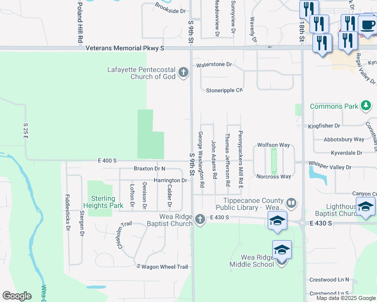 map of restaurants, bars, coffee shops, grocery stores, and more near 3930 South 9th Street in Lafayette