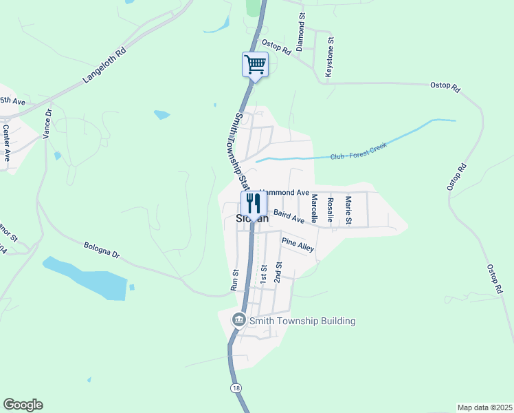 map of restaurants, bars, coffee shops, grocery stores, and more near 1944 Smith Township State Road in Slovan