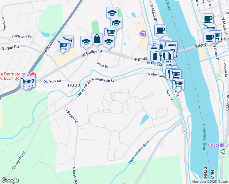 map of restaurants, bars, coffee shops, grocery stores, and more near 7 Arden Way in New Hope