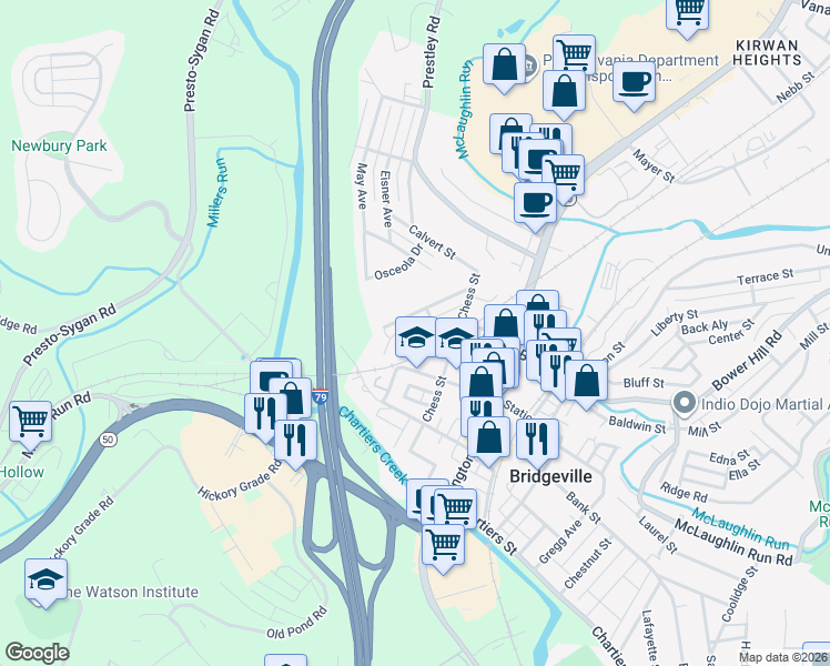map of restaurants, bars, coffee shops, grocery stores, and more near 225 Ramsey Avenue in Bridgeville