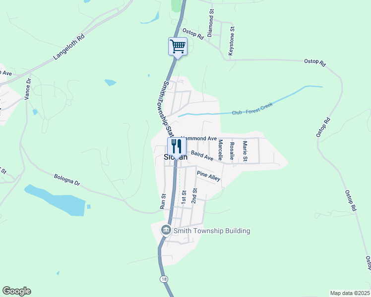 map of restaurants, bars, coffee shops, grocery stores, and more near 1944 Smith Township State Road in Slovan