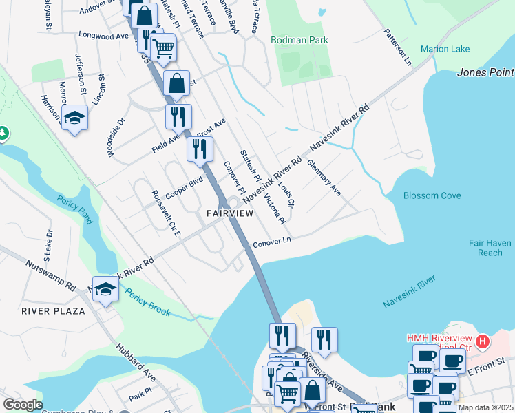 map of restaurants, bars, coffee shops, grocery stores, and more near 53 Catherine Avenue in Red Bank