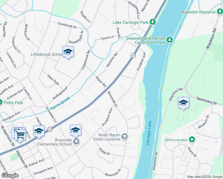 map of restaurants, bars, coffee shops, grocery stores, and more near 32 Evergreen Circle in Princeton