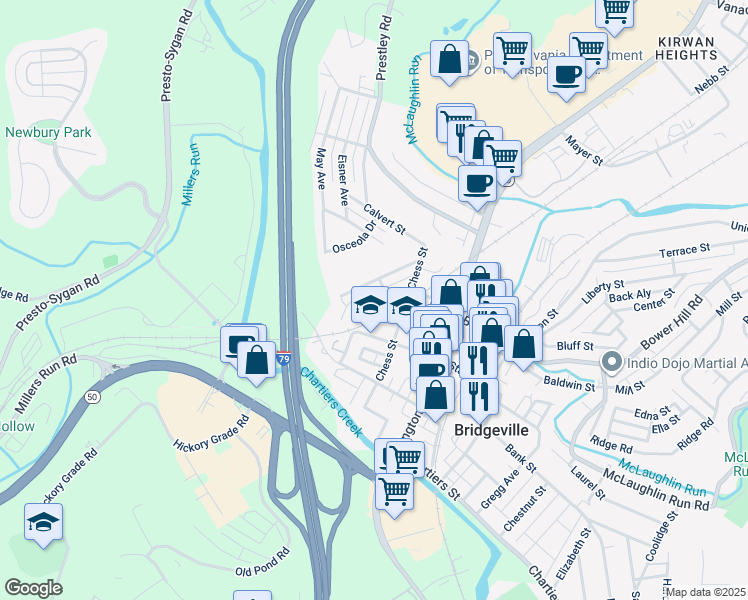map of restaurants, bars, coffee shops, grocery stores, and more near 223 Ramsey Avenue in Bridgeville