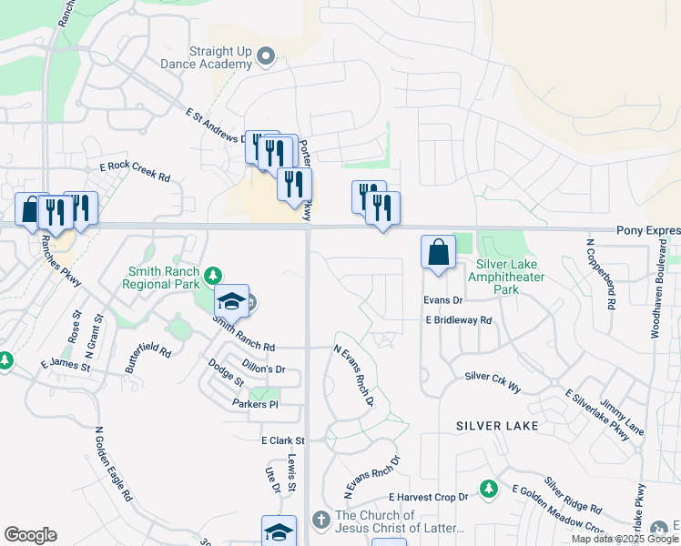 map of restaurants, bars, coffee shops, grocery stores, and more near 7886 North Bridleway Road in Eagle Mountain