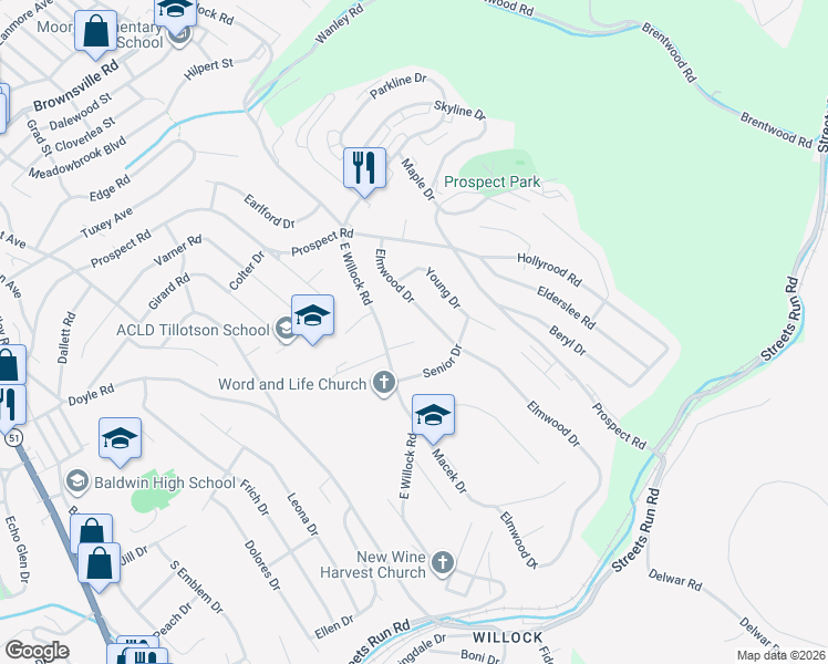 map of restaurants, bars, coffee shops, grocery stores, and more near 1427 Junior Drive in Pittsburgh